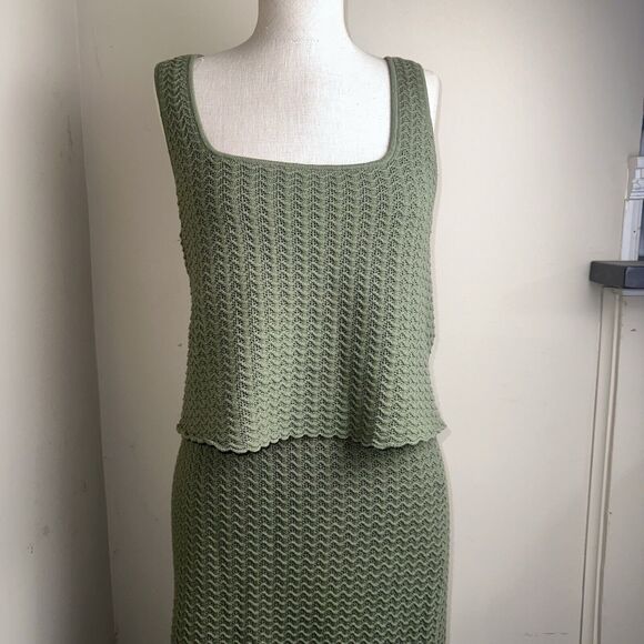 NWT Marled Reunited Olive Green Crochet Halter Top Skirt Set Size Medium NEW - Picture 2 of 11